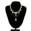 PuRui Gold Color Starfish Shape Pendant Necklace Imitation Zircon Beads Choker for Women Vintage Zircon Collar Party Girls