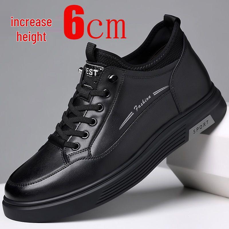 

Men s Autumn Casual Leather Skate Shoes: Invisible Height Increase 6cm, Versatile, Trendy, Breathable, German Trainer Style Size 38