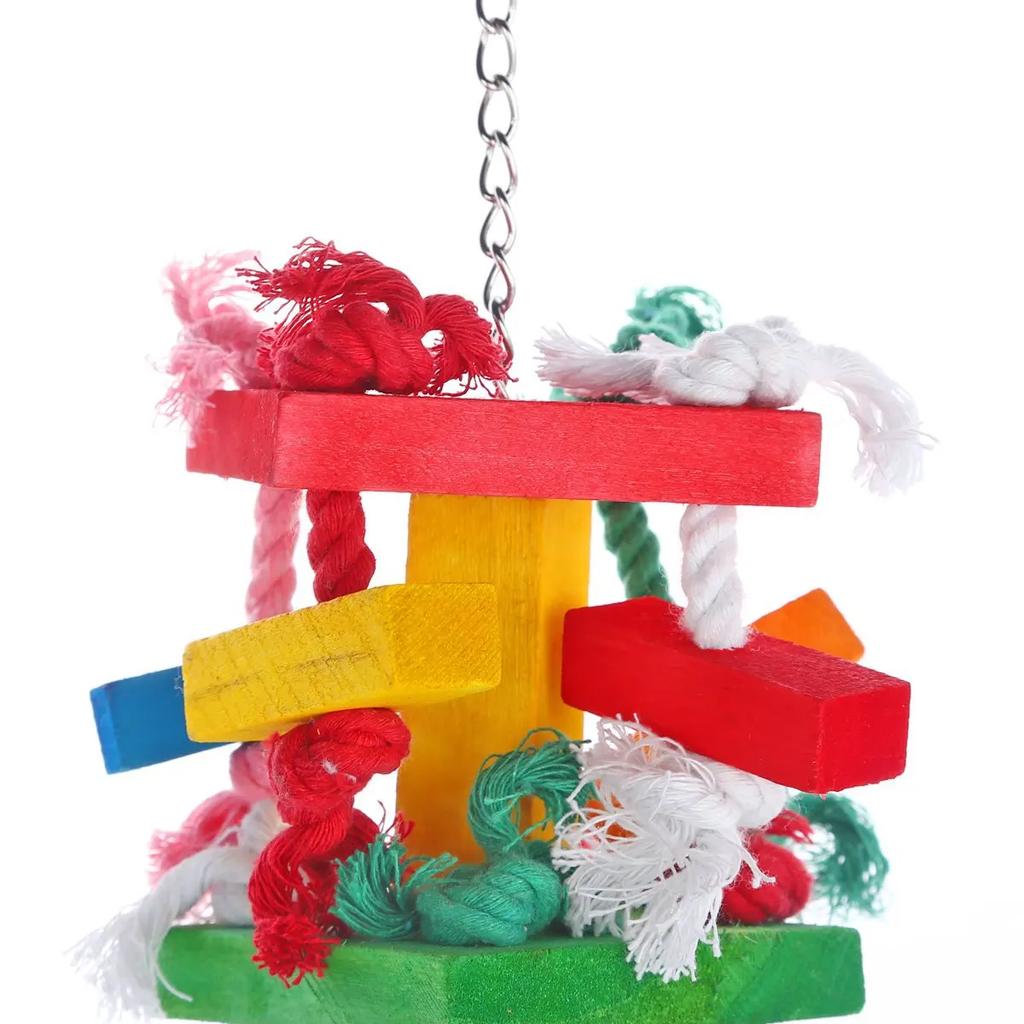 Bird Parrot Swing Hanging Toy Colorful Solid Wood Parrot Playstand Bird Playground Budgie Perches Stand Ladder Bird Accessories