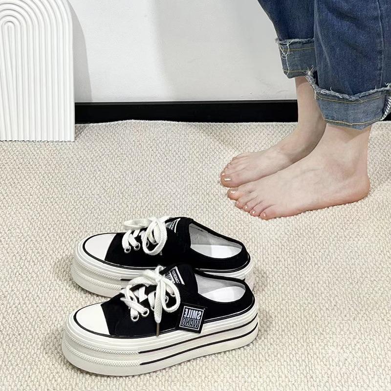 Summer new thick-soled heightening slippers female lazy one-pedal trend half-drag fashion casual espadrilles