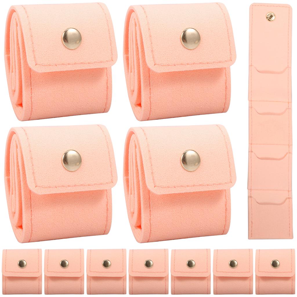 12ks Mini cestovní šperkovnice Skládací kožená Malý cestovní organizér na šperky Pouzdro s kovovou přezkou na náušnice prsten náhrdelník