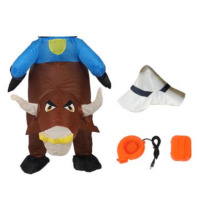 Aufblasbares Bullenkostüm für Erwachsene, lustiges aufblasbares Bullenreiterkostüm mit Gebläse für Halloween, Cosplay, Partys und Verkleidungen