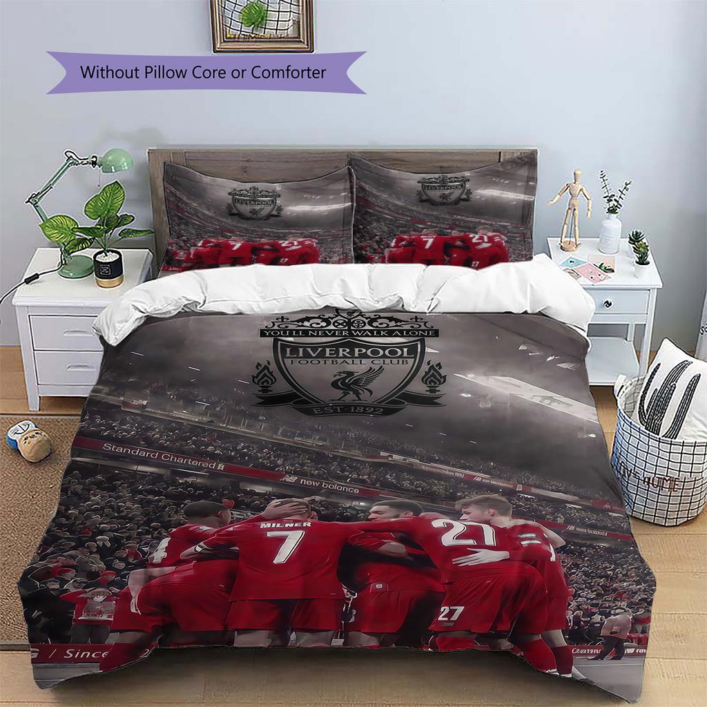 Liverpool Players Pattern Bedding Home Decoration Birthday Gift ( 1 Duvet Cover + 2 Pillowcase, Without Core),fan Merchandise.