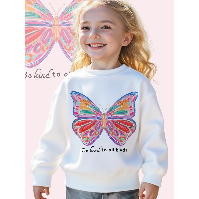 Kids Crewneck Sweatshirt, Vibrant Abstract Butterfly Graphic Print, Soft Cozy Long Sleeve Pullover