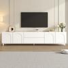 TV Cabinet with Four Doors and Two Drawers, Cabinet made of Chipboard + MDF, Steel Tube Feet, Modern Living Room Storage Cabinet with Arched Doors
