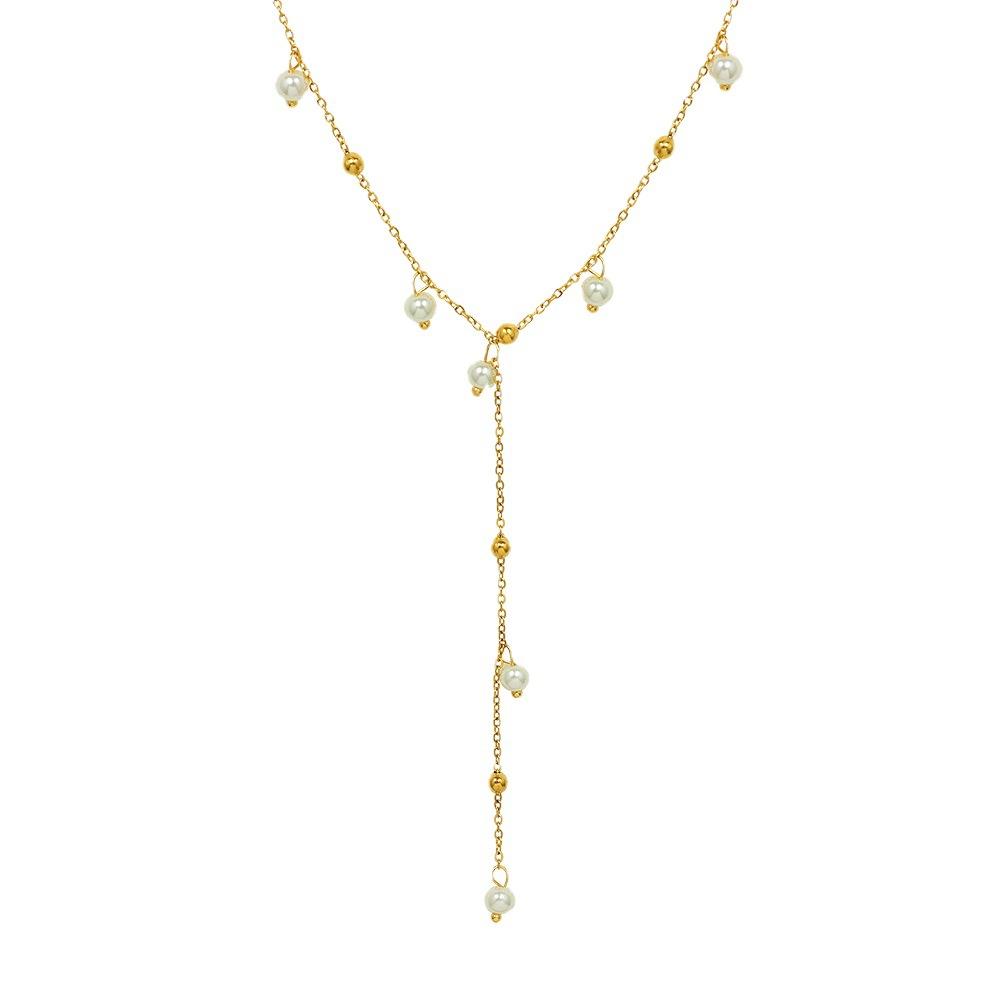 2026 French Style Pearl Necklace, Titanium Steel Plated 18k Gold Necklace  Accessories Tassel Necklace 45CM