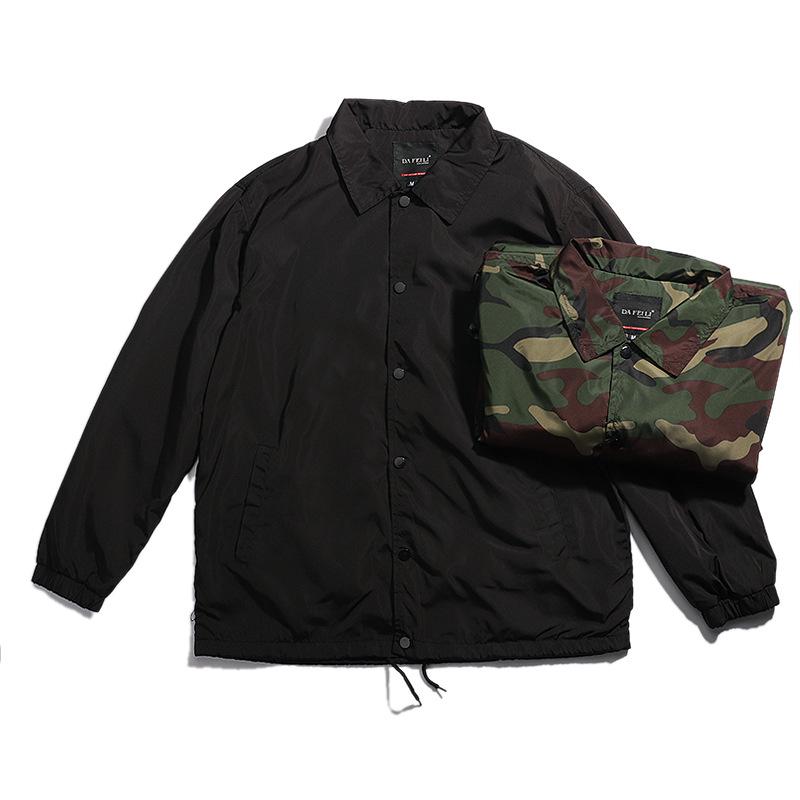 Retro černá bunda trenérského střihu s ohrnovacím límcem, unisex nadměrná velikost, jarní/podzimní styl