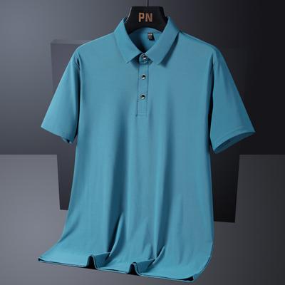 Buz Ipek Polo Gömlek erkek Kısa Kollu Büyük Ince T-shirt Serin Rahat Polo Yaka Yarım Kollu T-shirt Düz Renk Gömlek