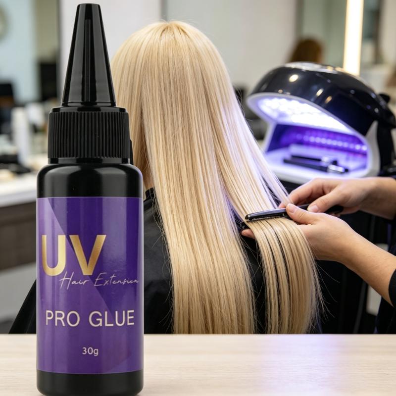 30g UV Hair Extension Pro Glue, Fast‑Drying Invisible Hair Bonding Adhesive, Super Strong Hold Safe for Sensitive Skin UV Lamp Hair Extensions Tool