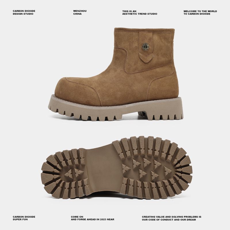 6 Winter High-top Cotton Piled and Thickened Windproof Men's and Women's Genuine Leather Medium Girls' Lazy Snow Boots