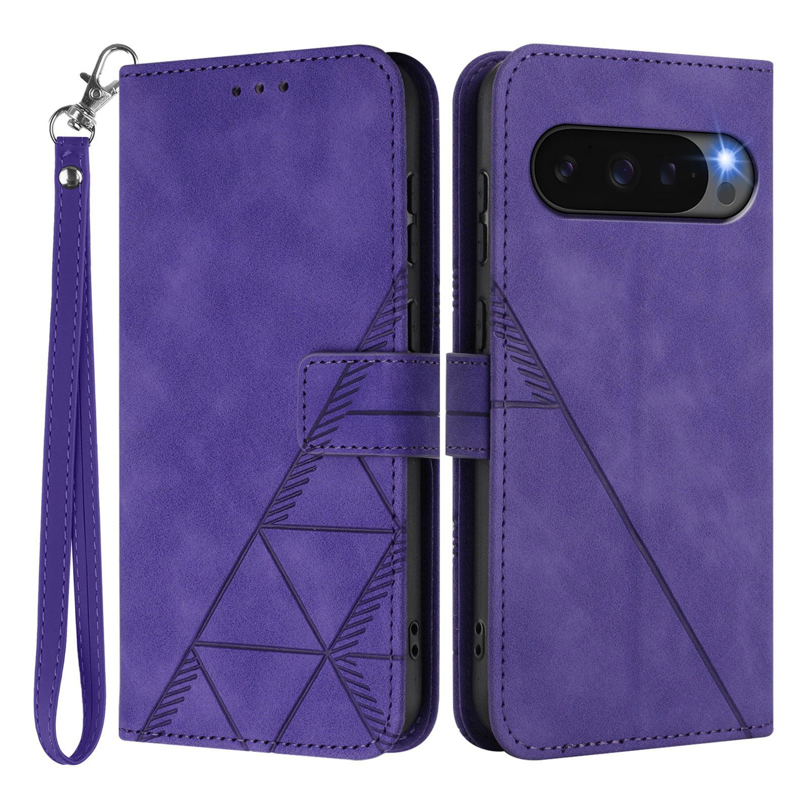 

For Google Pixel 10 Pro/Google Pixel 10 Leather Case with Hand Strap Wallet Stand Phone Cover Purple