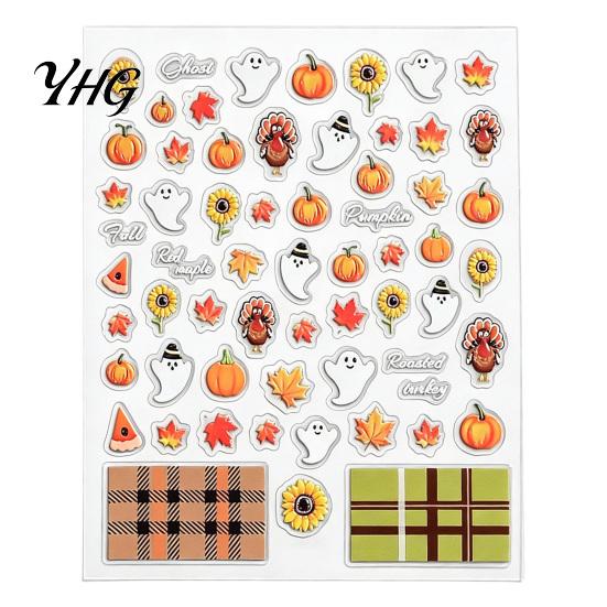 Wearable Manicure Accessories Nail Art Stickers for Halloween Thanksgiving, Autumn Turkey Pumpkin Maple DIY Leaf Sticker, Embossed Waterproof Adhesive