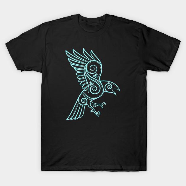 Men Black Print T-shirt Odin Raven No-Cut Transfer Paper Print Cotton Tshirt L