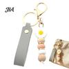 Anti Oxidation Metal Keychain Silicone Flower with Faux Leather Wristlet, Car Key Floral Ring Pendant Pendant, Handbag Backpack Charm Wood Beads