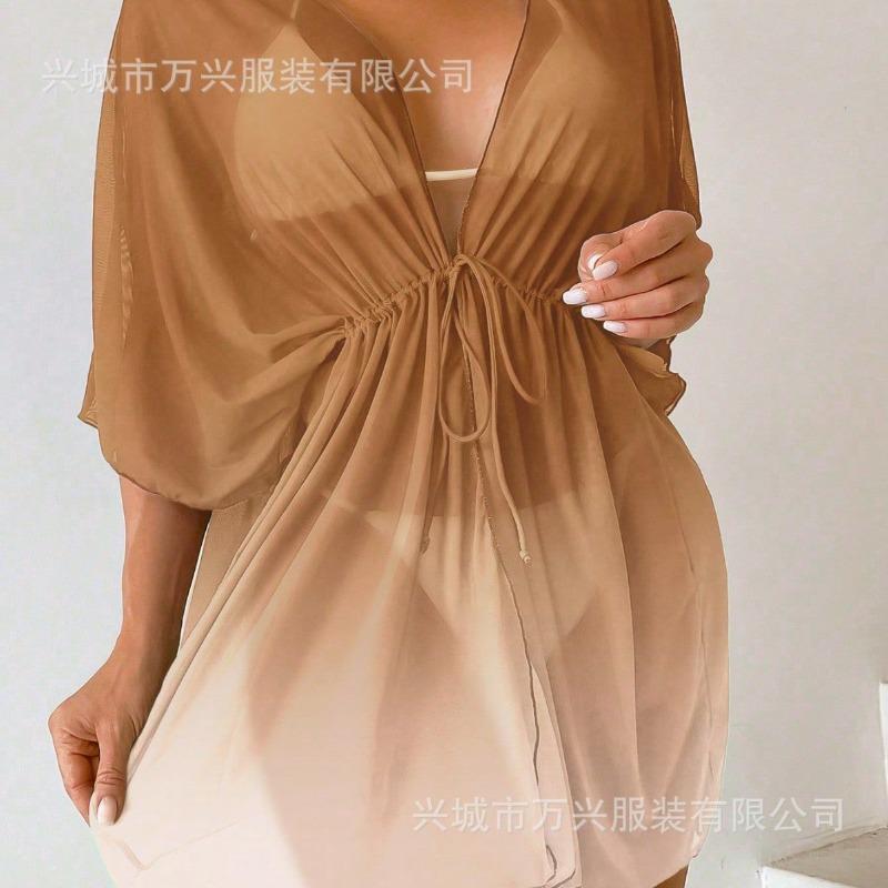 2025 Gradient Beach Sunscreen Cardigan Bikini Swimsuit Women's Outerwear Seaside Vacation Cover-up Swimsuit
