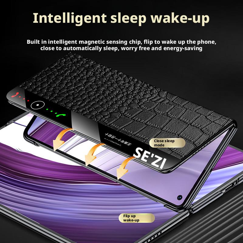 Luxury Genuine Leather Crocodile Flip Case For Huawei Mate X6 X5 X3 Smart View Window Invisible Metal Kickstand Case Cover
