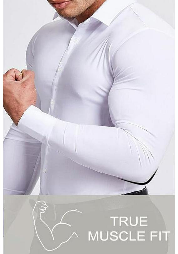 Men’s High Elasticity Seamless Long Sleeve Solid Color Business Shirt