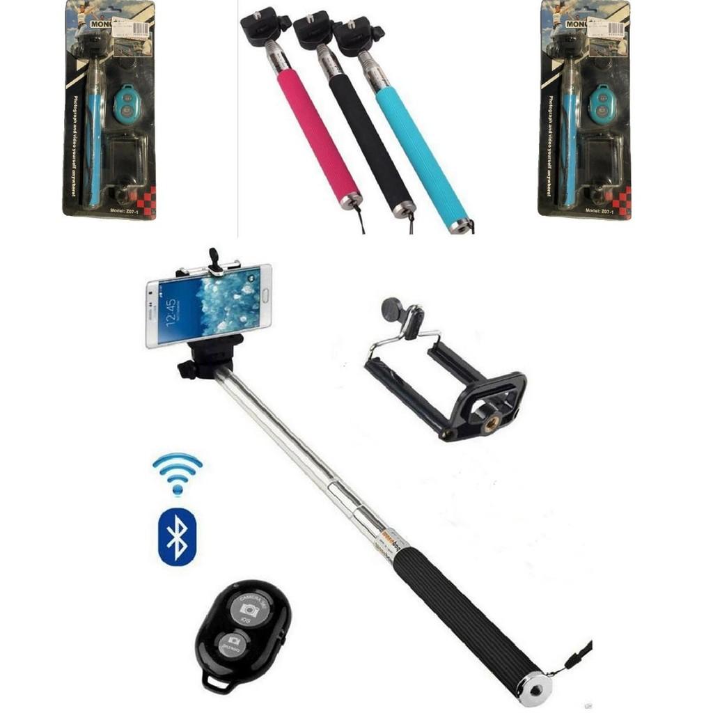 Stainless Steel Section Telescoping Selfie Stick With Bluetooth Remote For Travel Photography