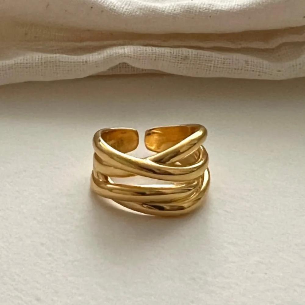 925 Sterling Rings for Women Fashion Geometric Handmade Irregular Interware Gold Ring Party Christmas Gift