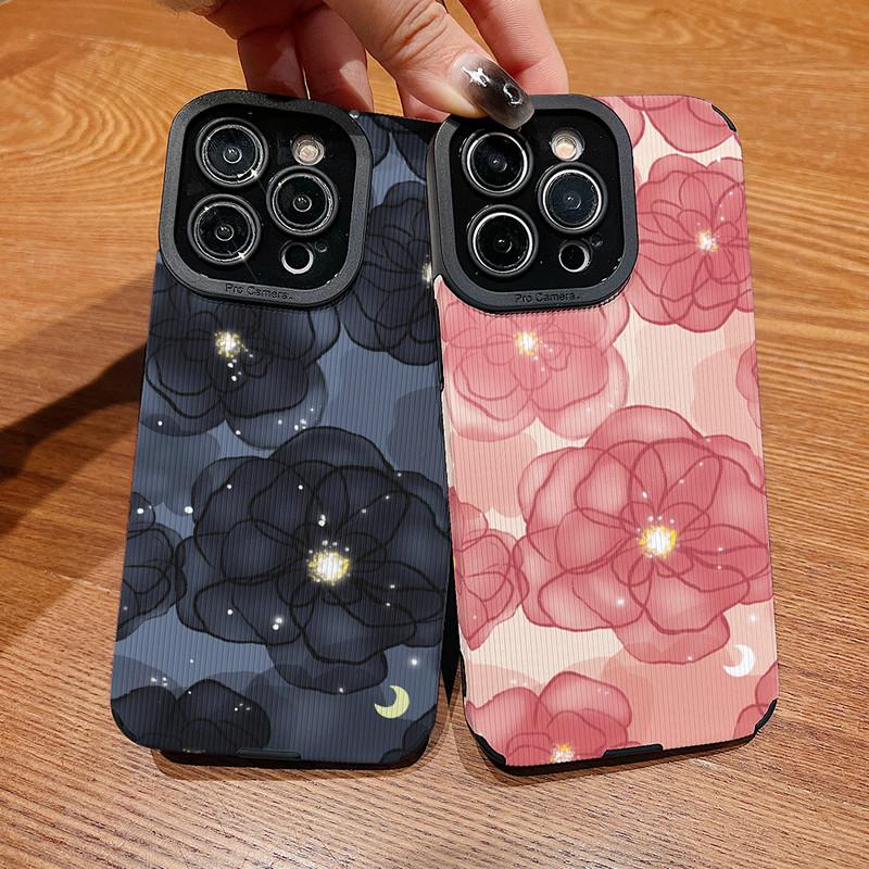 Vertical Grain Floral Printed Leather Soft Silicone Phone Case Back Cover with Camera Lens Full Protection for Samsung