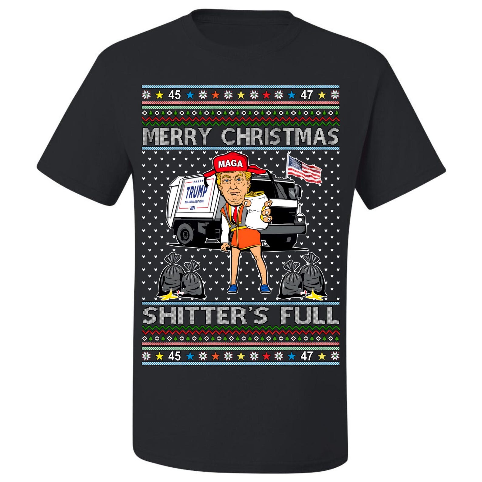 Ugly Christmas T-Shirt Donald Trump Merry Christmas Shitter s Full Tee Shirt L