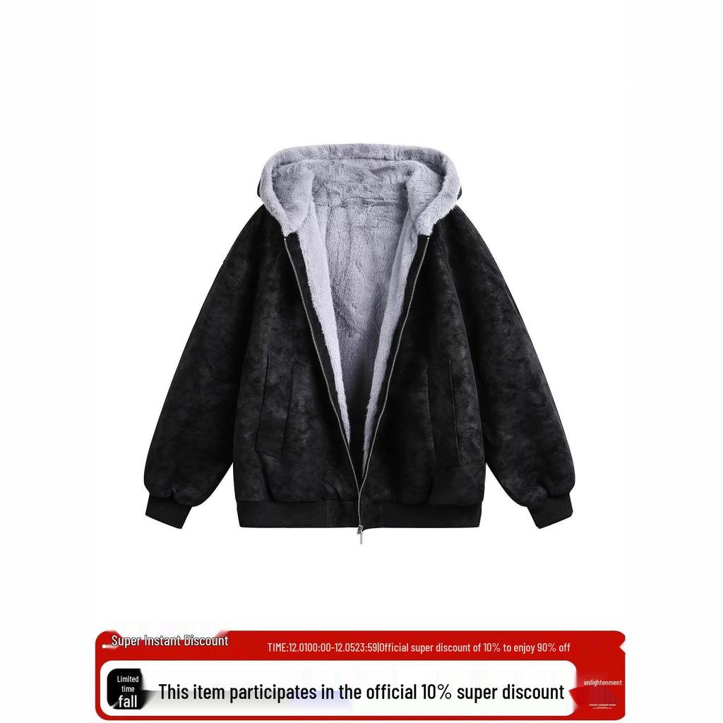Men's Winter Warm Eagle Fur Collar Hooded Cotton Leather Jacket - Windproof and Short