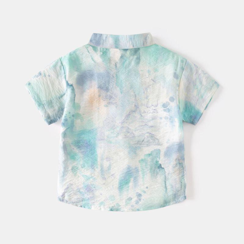 Boys' Chinese Style Short Sleeve Shirt Children's Summer Clothing Baby Stand Collar Shirt Kids Frog Button Floral Print Casual Tops