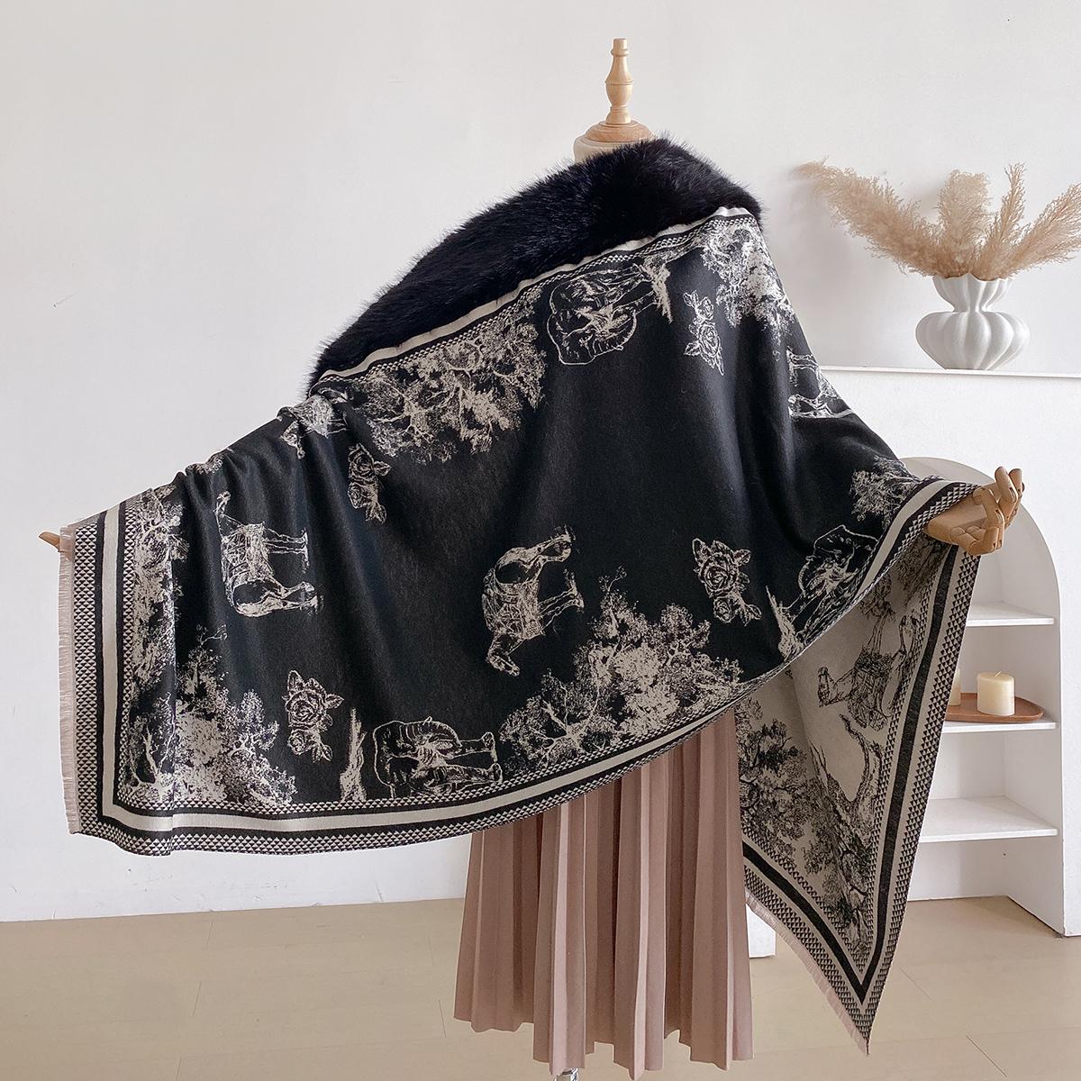 

Женские зимние толстые теплые шарфы Гусиная лапка Клетка Верхняя одежда Плащ Шаль Воротник из искусственного меха Свободный кардиган Накидки Кейпы Шарф