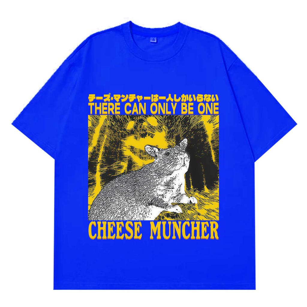 Cheese Muncher Funny Vintage Rat Print TShirt Unisex Unisex Gothic Punk Tshirt Summer Shortsleeved Loose Cotton Hiphop Tshirts