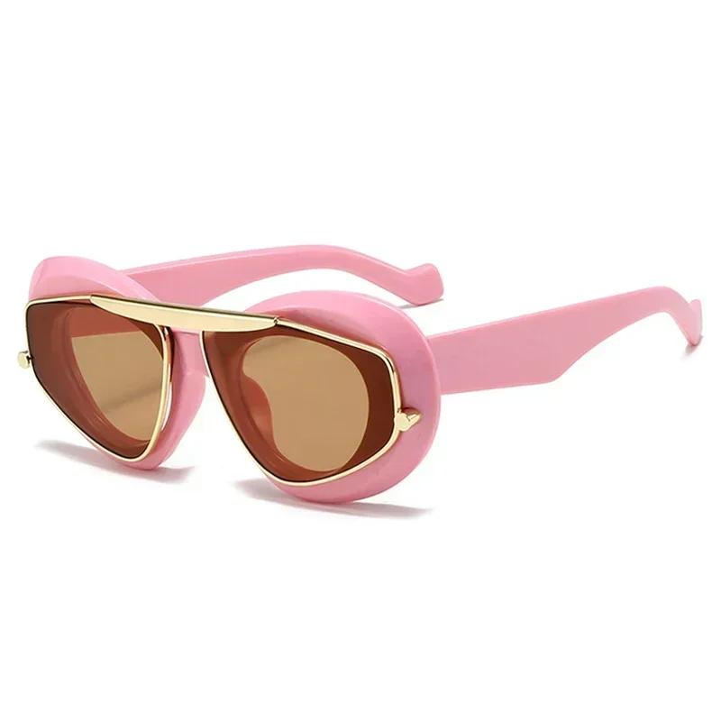  Y2K Oversized Cat Eye Women Fashion Sunglasses Retro Unique Lens Amber Shades UV400 Men Punk Sun Glasses