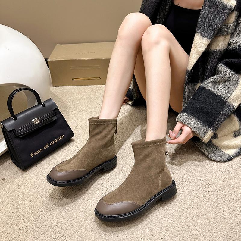 Fashion Short Shoes for Woman Black Women's Ankle Boots Sock Footwear Combat Booties Very High Heels Suede Punk Style Heeled Autumn Boot