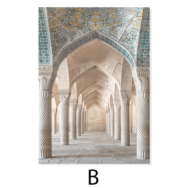 Mešita Islámský muslimský plakát Olejomalba Mátově zelená Marocký Hassan II Nástěnný obraz Obraz na plátně Bohémský pokoj DekoracePicture