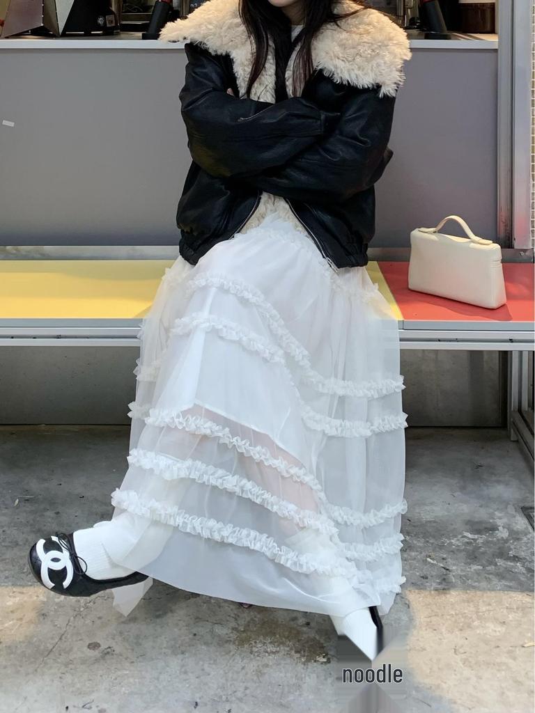 Elegant Korean Style Lace and Gauze Puffy Skirt - 2026 Early Spring/Autumn Collection