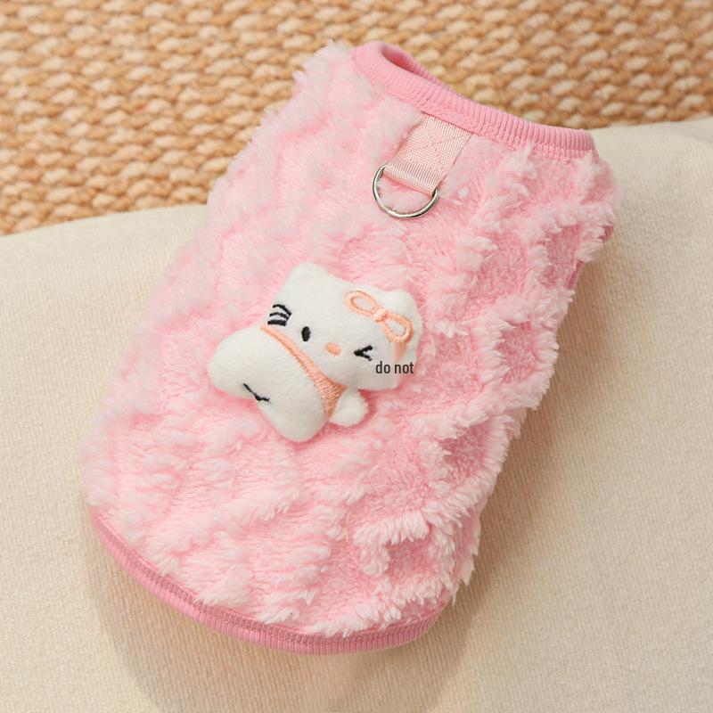 Cozy Cartoon Puppy Flannel Cat & Dog Vest - Warm Teacup Doggy Clothes for Small Pets