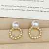 Korean Style Rhinestone Circle Pearl Women's Stud Earrings – Elegant Daily Wear