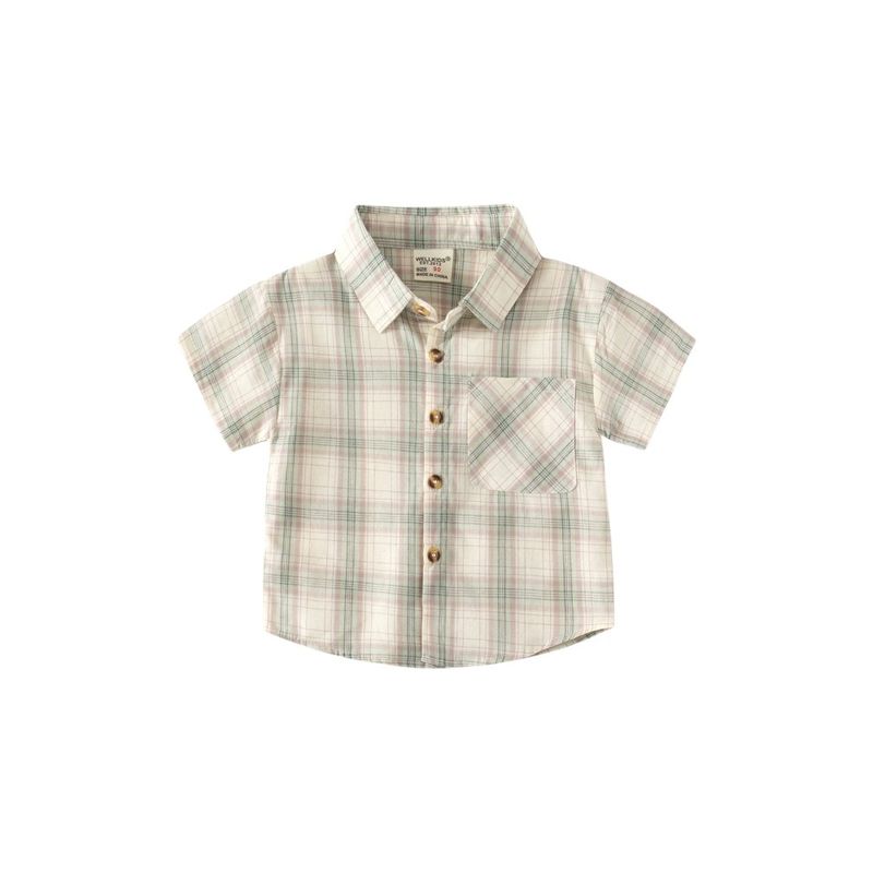 Summer Boys' Short-Sleeved Plaid Shirt, Baby Boy Polo Shirt, Half-Sleeved Collared Top, Pure Cotton Kidsren's Shirt, Kidsren's Clothing
