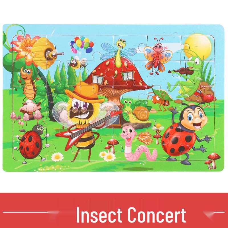 30-Piece Wooden Cartoon Base Puzzle for Early Education and Parent-Child Interaction