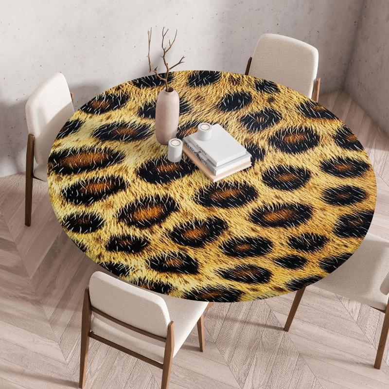 Creative Animal Fur Texture Patten Round Table Cover Fitted Vinyl Tablecloth Elastic Edged Waterproof Dining Table Cloth