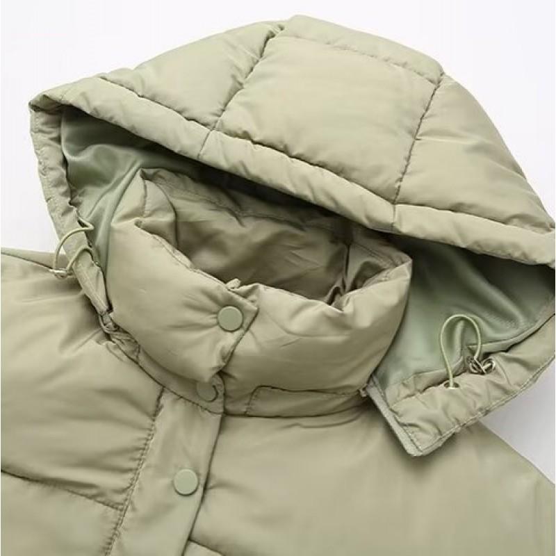 Womens Hooded Short Cotton Puffer Jacket Casual Loose Fit Winter Warm Coat Black White Mint Green