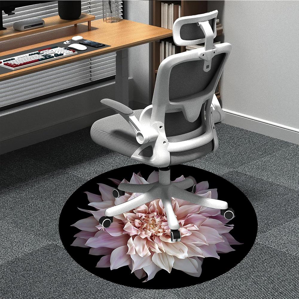 

1pc Dahlia Flower Carpet, Round Non Slip Durable Large Size Office Carpet, Suitable for Office 80cm