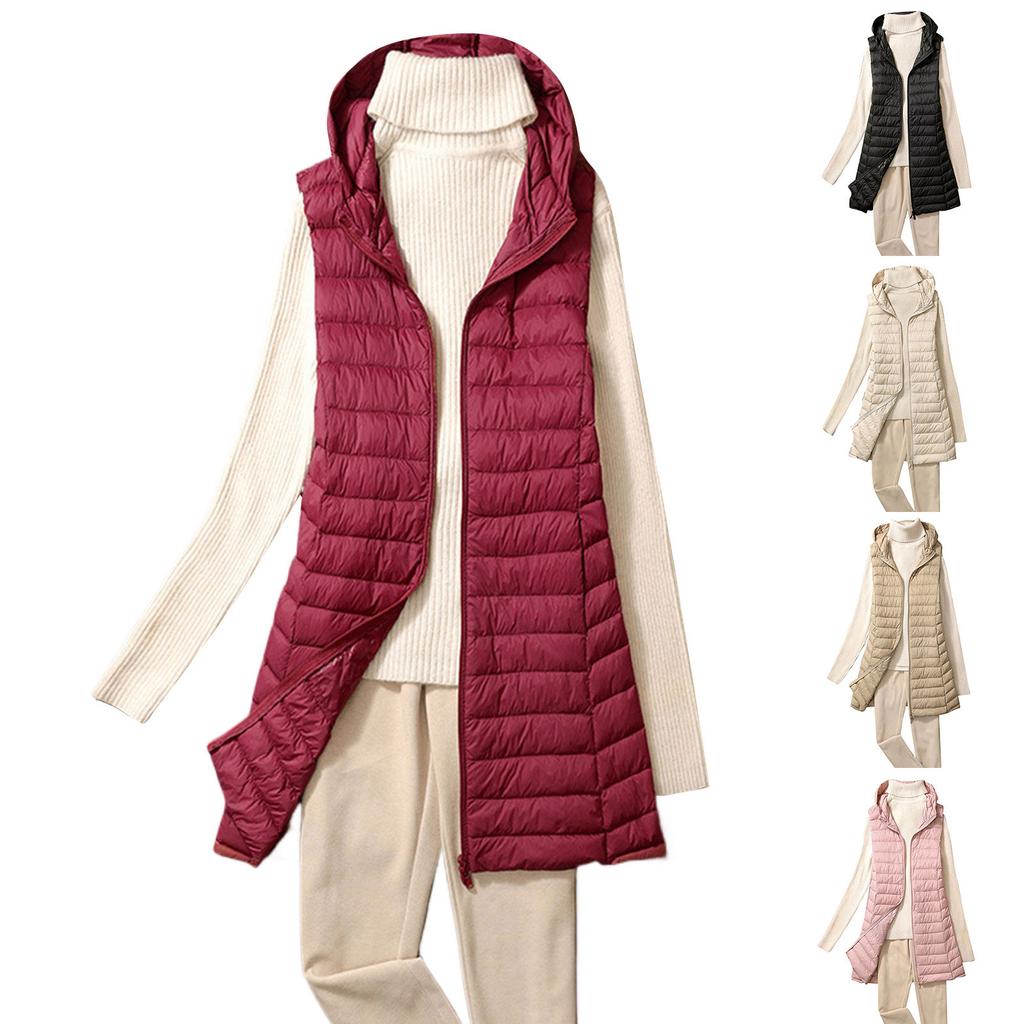 Damska modna i zimowa kurtka sportowa z kapturem średniej długości, wąska, puchowa, podszewka, kamizelka