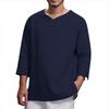 In Stock: Men's Long Sleeve V-neck Cotton Linen Loose Shirt