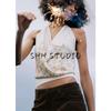Spring New Women's Clothing Beach Seaside Halterneck Silk Satin Texture Print Bowknot Decoration Tops 2639915