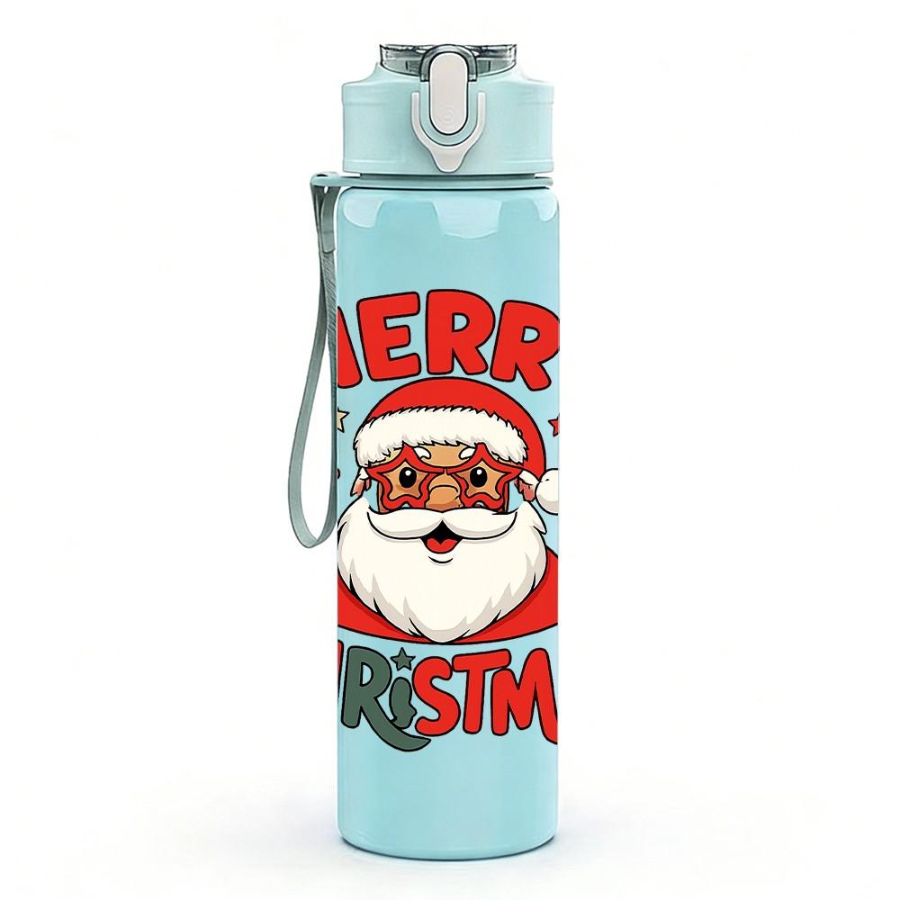 1PC Vintage Merry Christmas Santa 750ml Color Plastic Sports Water Bottle Leakproof Flip Straw Lid Suitable for Sports Office Home Use