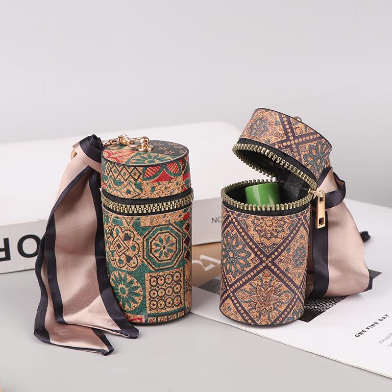 Retro Wood Grain Bucket Coin Purse Fashion Lipstick Bag Mini Storage Bag Earphone Bags Keyring Pendant For Women Girls Gift