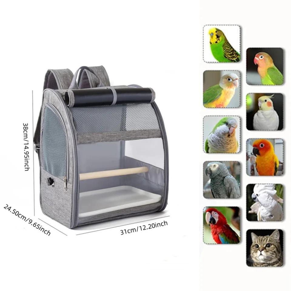 Portable Bird Carrier Bird Backpack with Perch and Tray for Birds Cockatiel Parrot Breathable Large Space Bird Cage Travel Bag