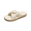 French pleated cross with thick-soled one-word cool slippers 2025 new square head versatile vacation beach flat sandals