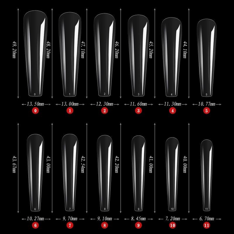 504 pezzi XXL Lunghe Ballerina Coffin Unghie Press On Copertura Totale Unghie Finte Quadrate per Design Nail Art Trasparenti e Naturali