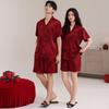 Spring and summer pajamas wedding couple suit ice silk short-sleeved shorts red natal year festive loungewear women