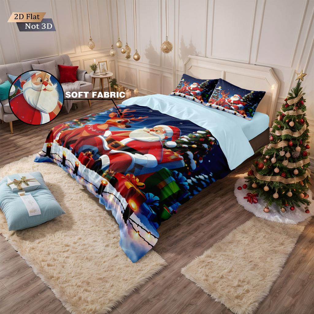 3pcs Merry Christmas, Santa Claus Printed Chipless Bedding Set, Multi Size Bedding Decoration, Comfortable and Machine Washable